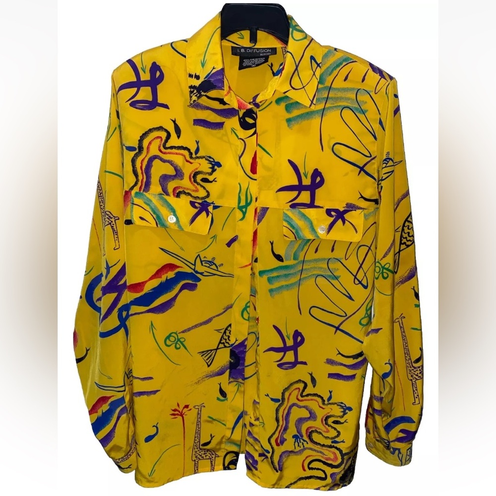 Vintage I.B. Diffusion Colorful Unique, Print  Blouse Giraffe , Fish Size 6